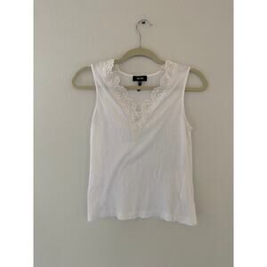 ME+EM White Lace Trim Tank Top Cotton Sleeveless V Neck Size 6